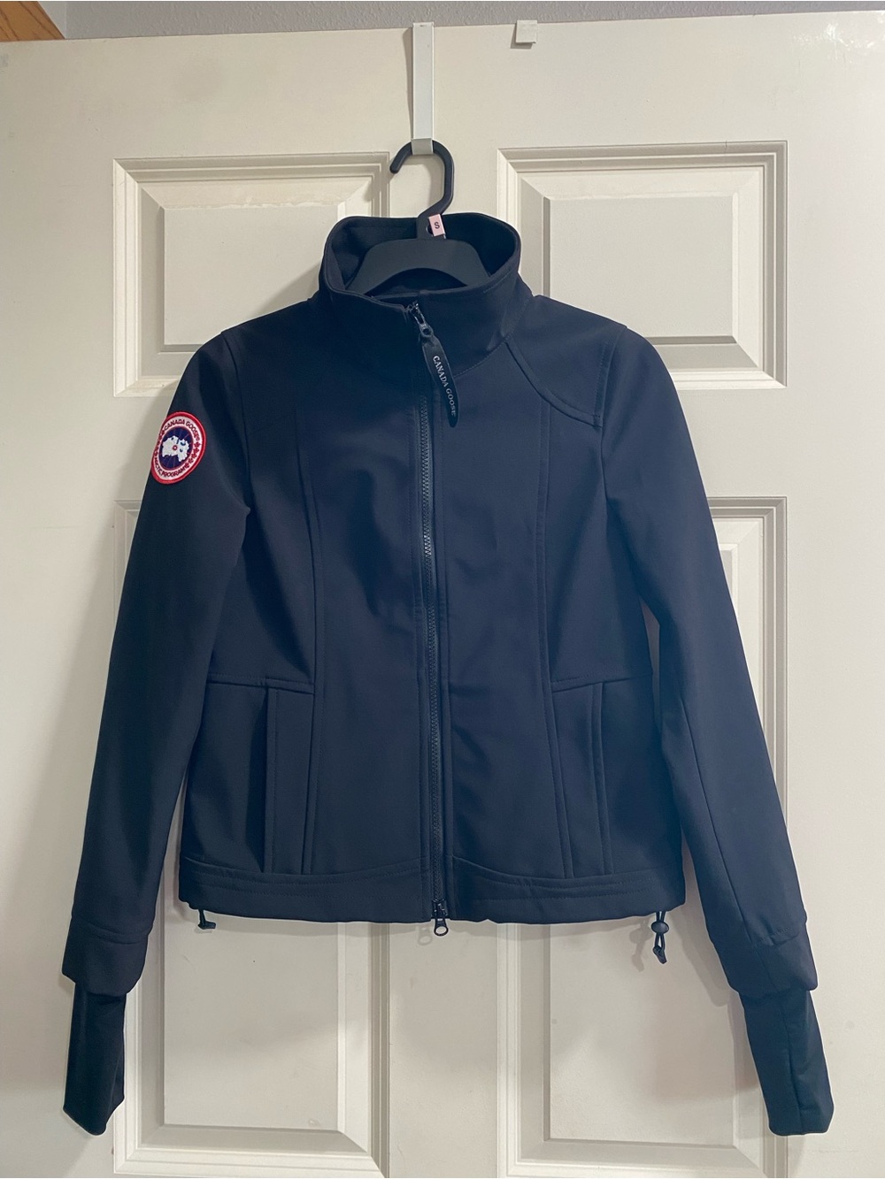Women's Black Softshell Utility Jacket with Sleeve Patch